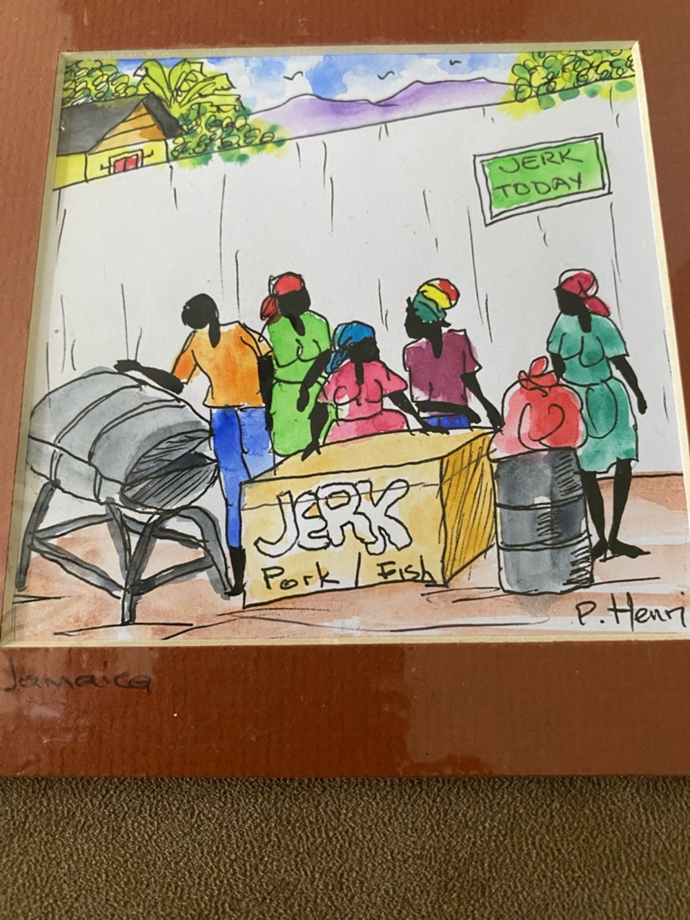 P. Henri Print Jerk Market Wall Art - Brown Border 6” x 6”